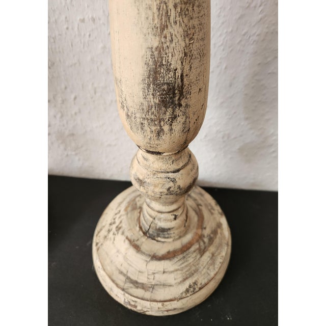 1960s Antique Country House Shabby Chic Wooden Candleholders for Pillar Candles, France, 1950s For Sale - Image 5 of 18