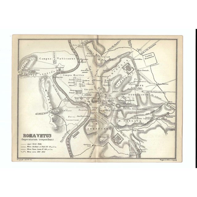 Circa 1900 map of the Roma Vetus from an Italian travel atlas. Combined shipping available, please inquire. Shipping times...