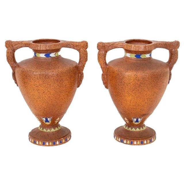 Ceramic Egyptian Revival Art Deco Style Pair Vase For Sale - Image 7 of 10