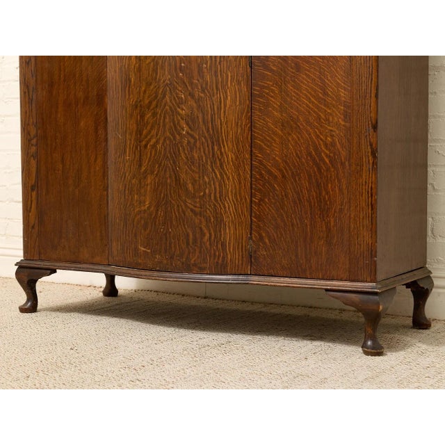Burnt Umber Early 20th Century Art Deco Oak Armoire With Curved Center Door For Sale - Image 8 of 11