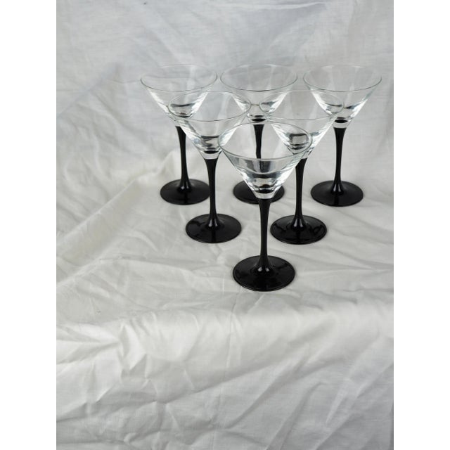 1980s Luminarc French Martini Glasses With Black Stems - Set of 6 For Sale - Image 6 of 11