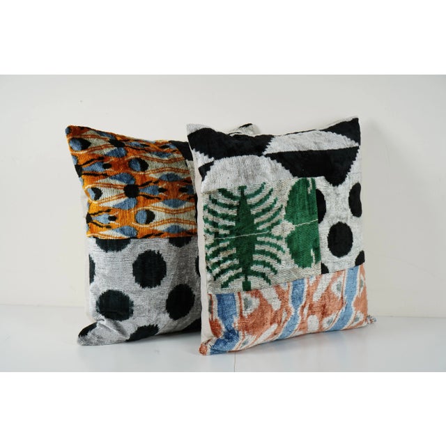 Mid-Century Modern Ikat Velvet Patchwork Pillow - A Pair For Sale - Image 3 of 4