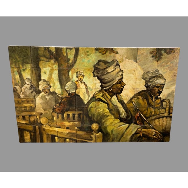 Antique Oriental Hand Painted Architectural Tile Mosaic Wall Plaque 30” X 48” For Sale - Image 10 of 11
