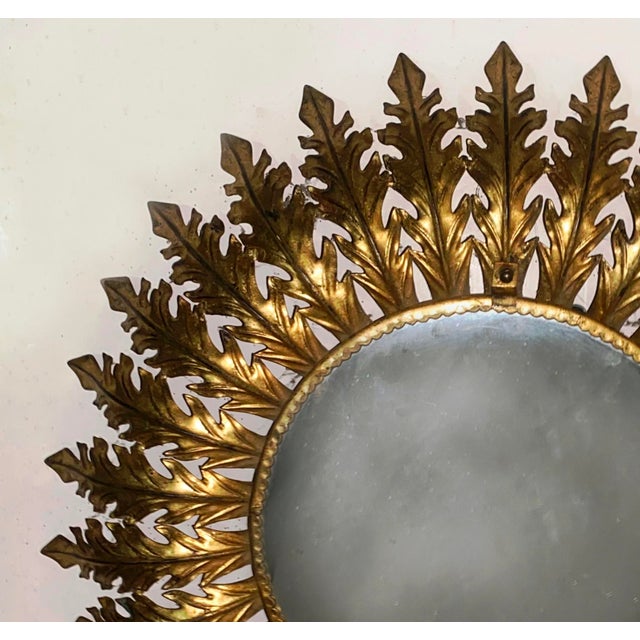 Metal Vintage Italian Gilded Sunburst Mirror, 1960s For Sale - Image 7 of 18