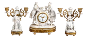Louis XVI Style Gilt Bronze and Sevres Clock Set