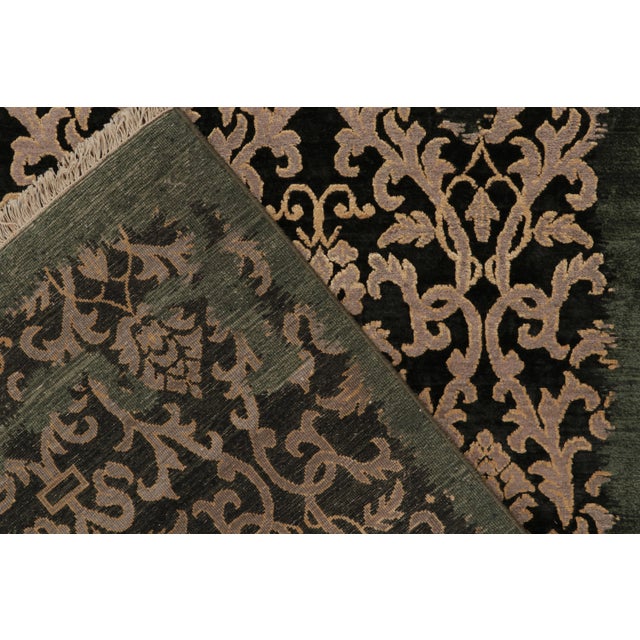 Rug & Kilim’s Classic-Style Rug in Silver Floral Patterns on Black & Green For Sale In New York - Image 6 of 6
