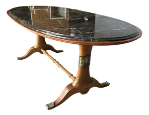 Early 20th Century Art Deco Period Walnut and Marble Table With Bronze Appliqués