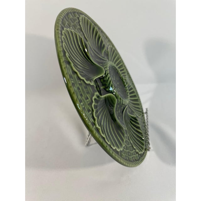 Emerald French 1920s Green Longchamp Majolica Oyster Plate For Sale - Image 8 of 12