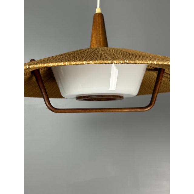 1960s Large Mid-Century Teak and Sisal Cord Pendant from Temde Leuchten, 1960s For Sale - Image 5 of 18