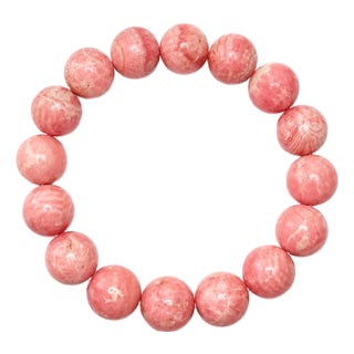 Natural Rose Rhodochrosite Stretch Beaded Bracelet With Pink Matrix, 9" Long For Sale