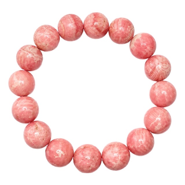 Natural Rose Rhodochrosite Stretch Beaded Bracelet With Pink Matrix, 9" Long For Sale