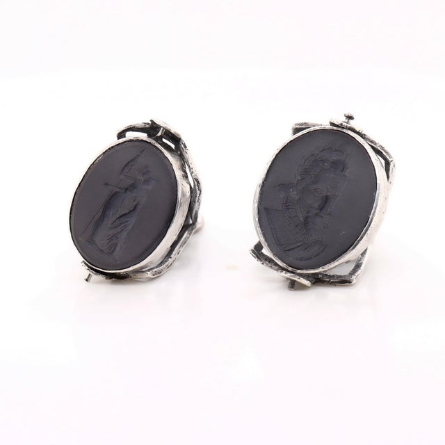 Pair of Antique Spinner Watch Fobs With Wedgwood & Bentley Basalt Intaglio Seals For Sale - Image 10 of 18