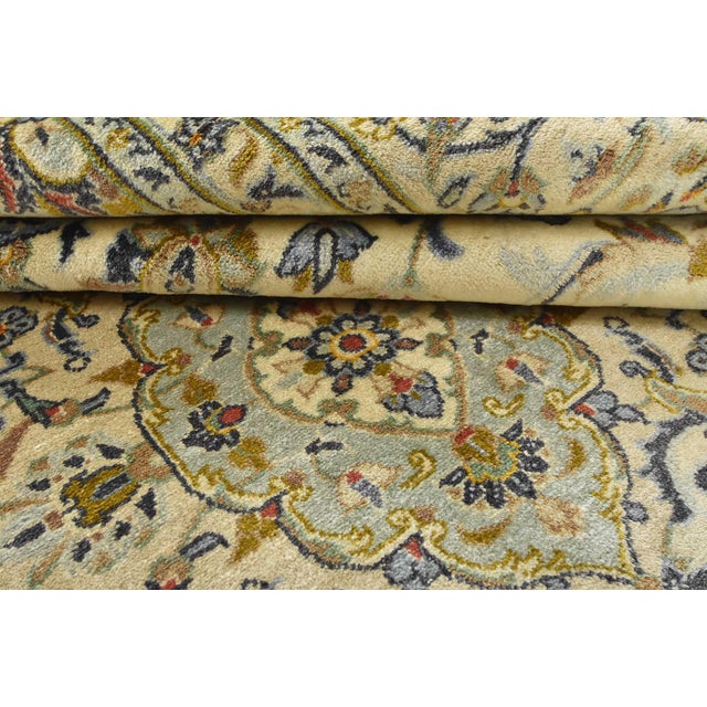 Kashan Rug 8′ X 11’4” Ivory Wool Vintage Traditional Hand-Knotted Carpet For Sale - Image 11 of 15
