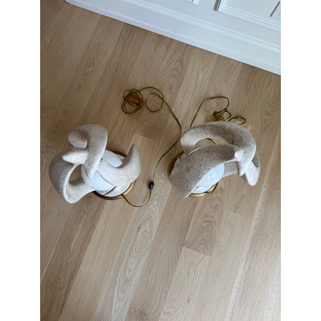 Fabulous, Large Postmodern "Flame" Sculptural Lamps - Faux Stone & Gilt - A Pair For Sale - Image 9 of 11