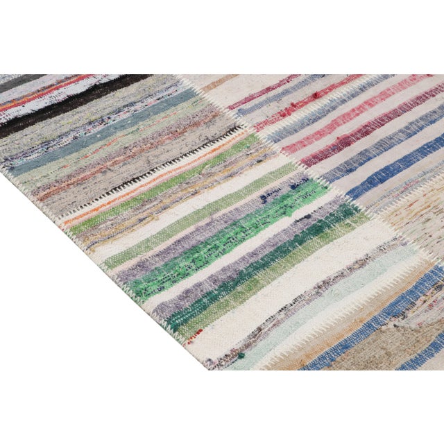 Rug & Kilim Handwoven Modern Patchwork Kilim Rug in Multicolor Striation, by Rug & Kilim For Sale - Image 4 of 7