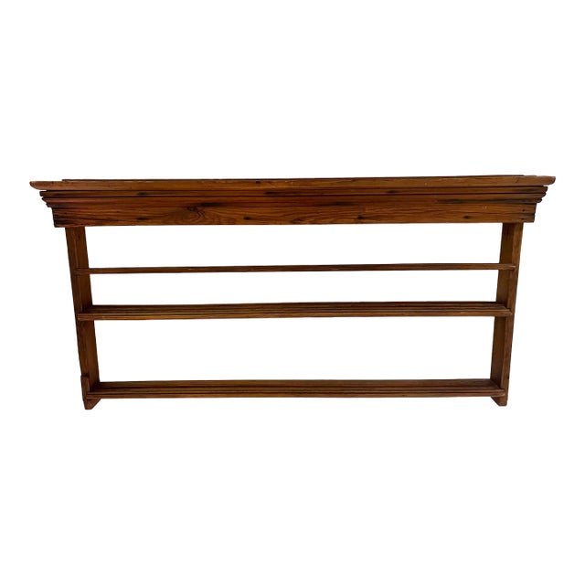 Vintage English Stained Pine Two-Shelf Wall Plate Rack For Sale