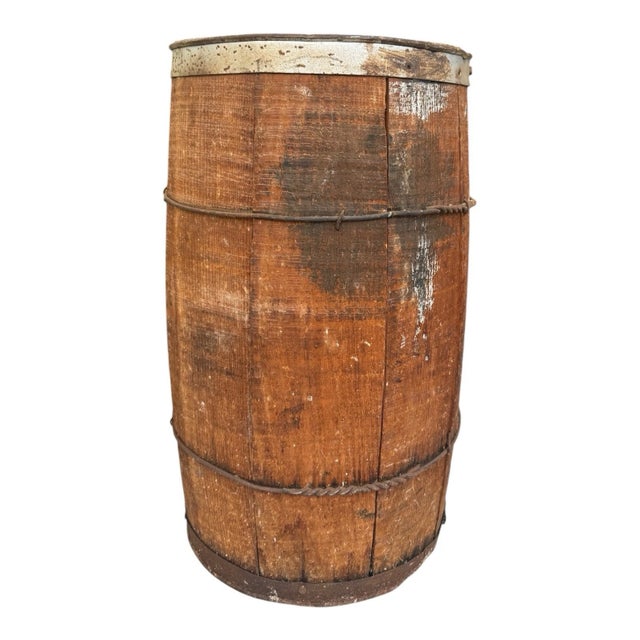 Antique Primitive Wooden Nail Keg Barrel Rustic Farmhouse Country Decor Old 18” For Sale - Image 4 of 13