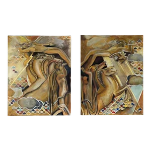 Large Unique Original Pair of Mythological Style Paintings