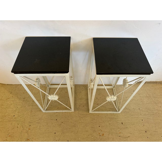 Hollywood Regency Black and White End Tables With Metal and Granite -a Pair For Sale In Philadelphia - Image 6 of 9