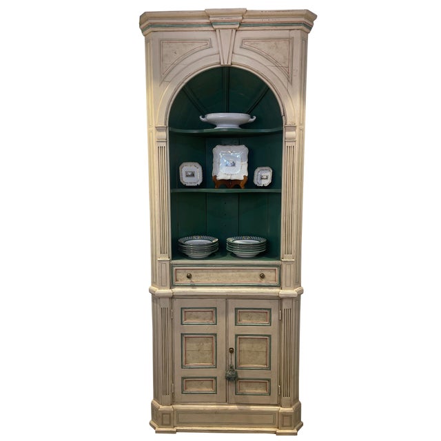 Mid 20th Century Corner Cupboard with Domed Interior Painted and Faux Marbleized Ivory and Green For Sale - Image 13 of 18
