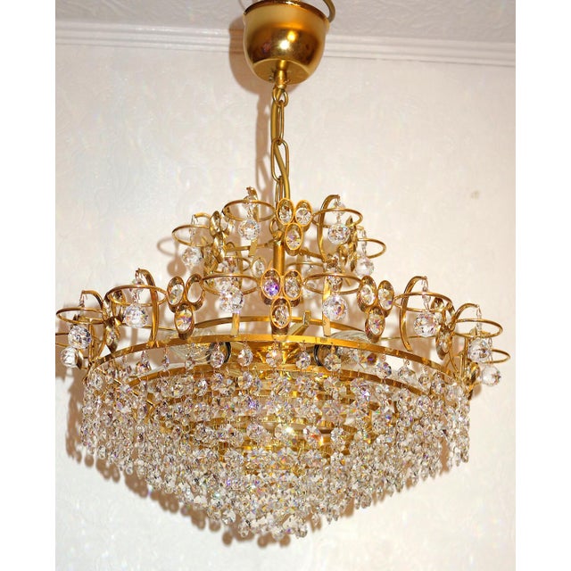 Mid-Century Modern Brass and Lead Crystal 5-Light Chandelier by Joska Bodenmais, 1970s For Sale - Image 3 of 11