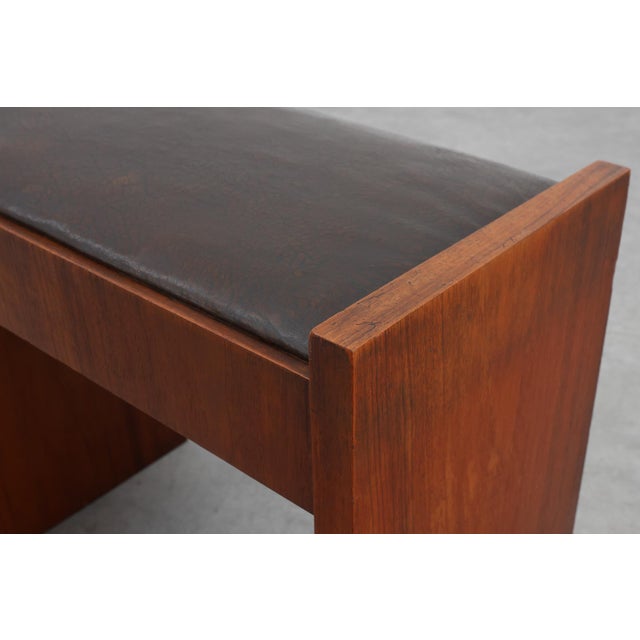 Brown Art Deco Walnut Stool with Leather Seat, Belgium, 1925 For Sale - Image 8 of 11