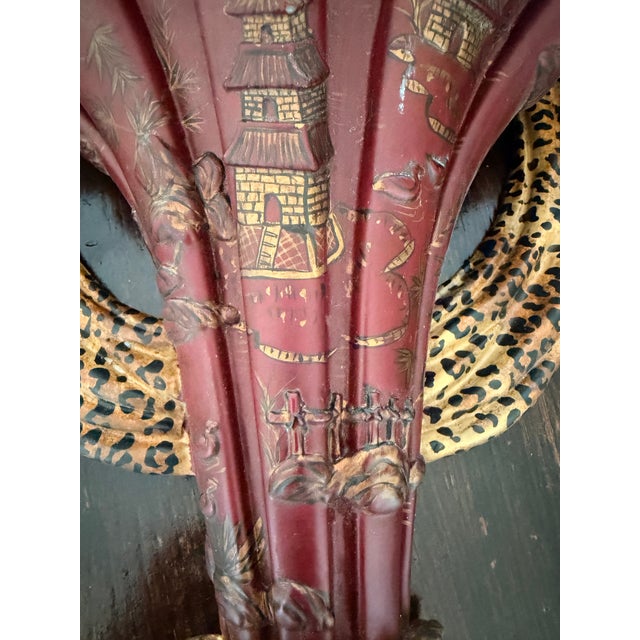 Red Chinoiserie Decorated Wall Shelves Hand Painted With Leopard Swags and Gold Accents For Sale - Image 9 of 12