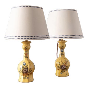 Moustiers Faience Garlic Neck Table Lamps, 1800s, Set of 2 For Sale