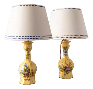 Moustiers Faience Garlic Neck Table Lamps, 1800s, Set of 2