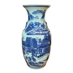 Mid 20th Century Blue and Celadon Chinoiserie Vase