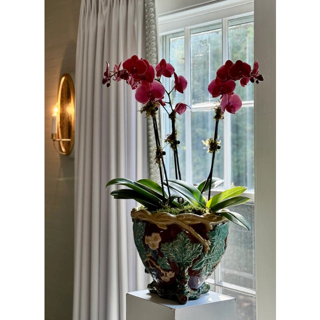 Brown Antique Majolica Faux Bois Ceramic Jardiniere, Japan For Sale - Image 8 of 11