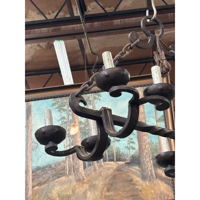 Metal Mid 20th Century Suspended 8-Light Iron Chandelier For Sale - Image 7 of 9