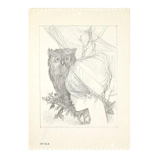 Leo Guida, The Owl and the Girl, Drawing on Paper, 1950s For Sale