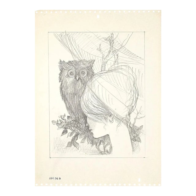 Leo Guida, The Owl and the Girl, Drawing on Paper, 1950s For Sale
