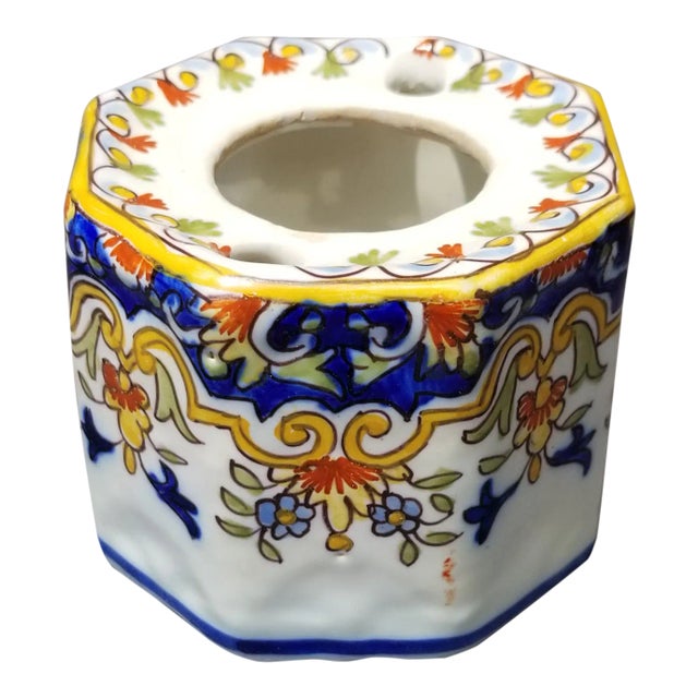 Antique French Faience Ink Pot For Sale