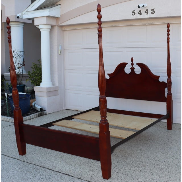 Traditional 1980s Cherry Queen Size Headboard Foot Board Rails and Supports For Sale - Image 3 of 11