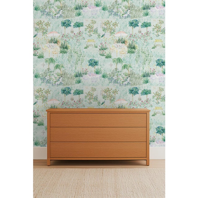 Shabby Chic Mahjong Garden Party Toile Grasscloth Wallpaper by House Party | 6 Yards For Sale - Image 3 of 9