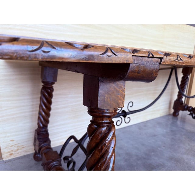 Large Spanish Dining Table or Desk with Solomonic Legs and Iron Stretcher, 1790s For Sale - Image 11 of 14