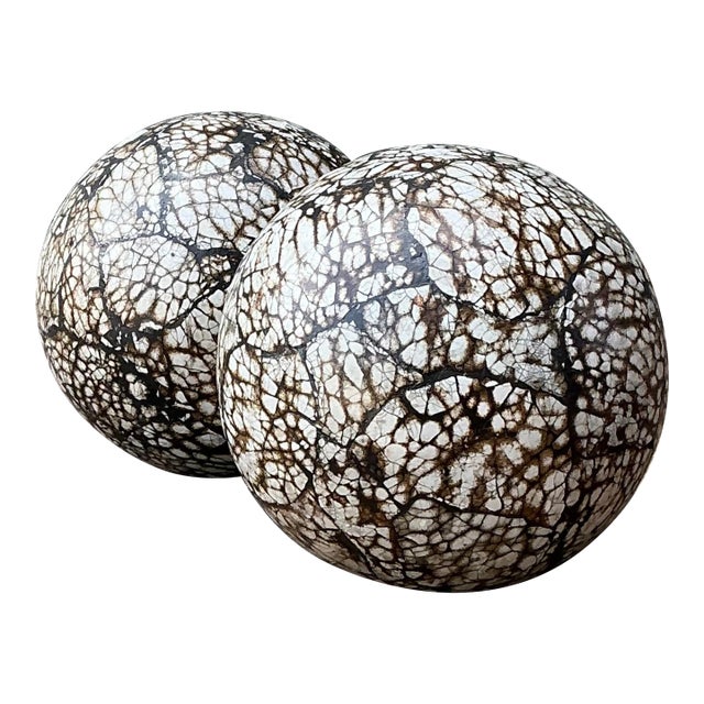 Vintage Decorative Wood Spheres - A Pair For Sale