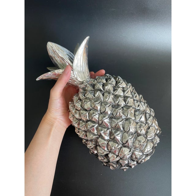 1990s Vintage Resin Silver Pineapple in Life Size For Sale - Image 5 of 10