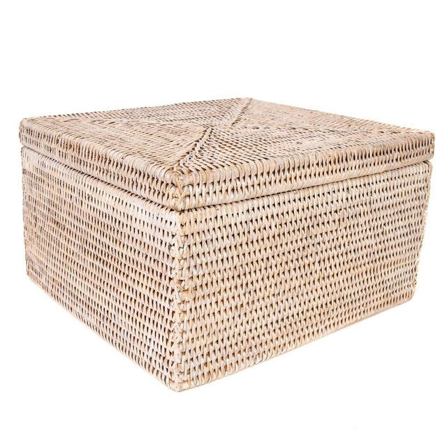 Artifacts Rattan Flat File Organizer Storage Box with Lid in White Wash For Sale - Image 9 of 9