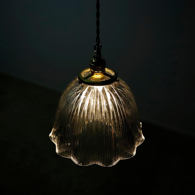 1940s Holophane Clear Glass Vintage Industrial Pendant Light 13 For Sale - Image 9 of 16