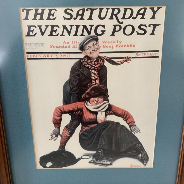 Norman Rockwell Saturday Evening Post Cover Print –Ice Skating February 7, 1920 A midcentury licensed lithograph...