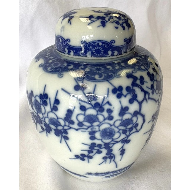 Vintage Petite Blue and White Cherry Blossom Ginger Jar/ Double Steaming Jar For Sale - Image 9 of 17