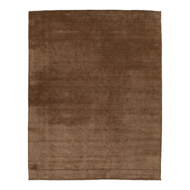 12x16 Apadana's Modern Gabbeh Hand-Loom Wool Area Rug in Chestnut Brown For Sale