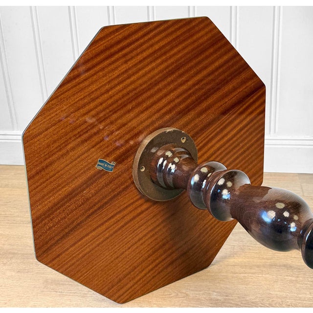 Brown Vintage Italian Rococo Floral Marquetry Fruitwood Octagonal Side Table For Sale - Image 8 of 9