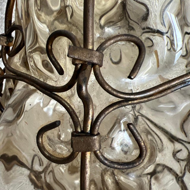 Seguso Murano Hand-Blown Glass Lantern With Sculptural Metal Cage 1930s to 1950s For Sale In Monterey, CA - Image 6 of 17