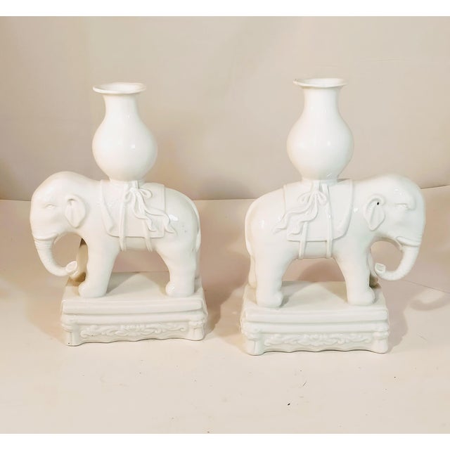 Vintage Elephant Bookends Pottery White Howdah Indian India White