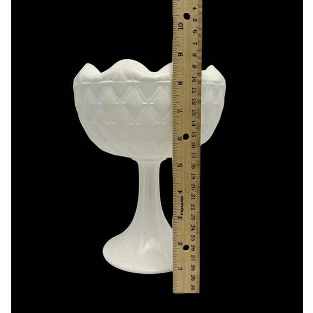 Vintage Indiana Milk Glass Quilted Diamond Pattern Pedestal Compote Dish. For Sale - Image 9 of 9