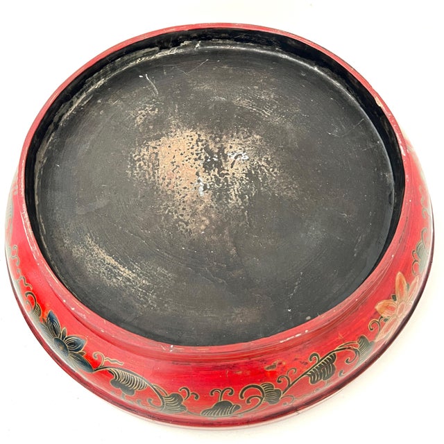 Large 14" Antique Chinese REd Lacquer Wedding Box For Sale - Image 13 of 16